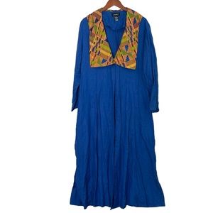 Ashro Flax V Neck PeterPan Collar Duster Size 16 Side Slits Blue Beach Cover